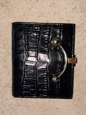 Strathberry Black Croc-Embossed Wallet with Gold Hardware